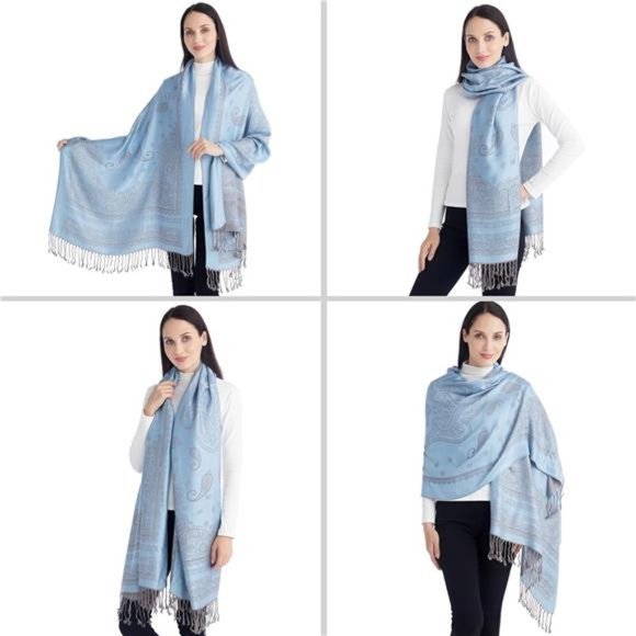 Two Tone Paisley Pashmina Shawl Wrap Scarf Women's Soft  Jacquard Scarves - Picture 2 of 6